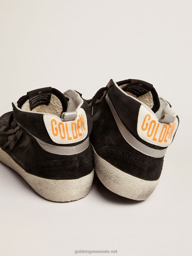 Mid Star sneakers in black nubuck with black leather star and silver laminated leather flash FN20N523 Men Golden Goose