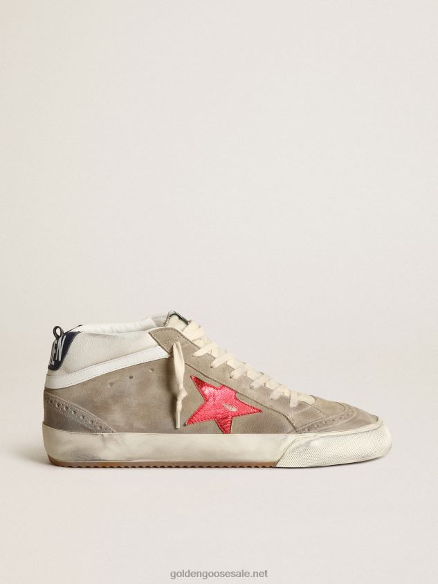 Mid Star sneakers in dove-gray suede with red metallic leather star and white leather flash FN20N567 Men Golden Goose