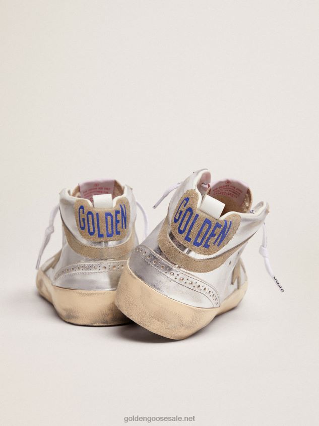 Mid Star sneakers in silver metallic leather with star and flash in dove-gray suede FN20N570 Men Golden Goose