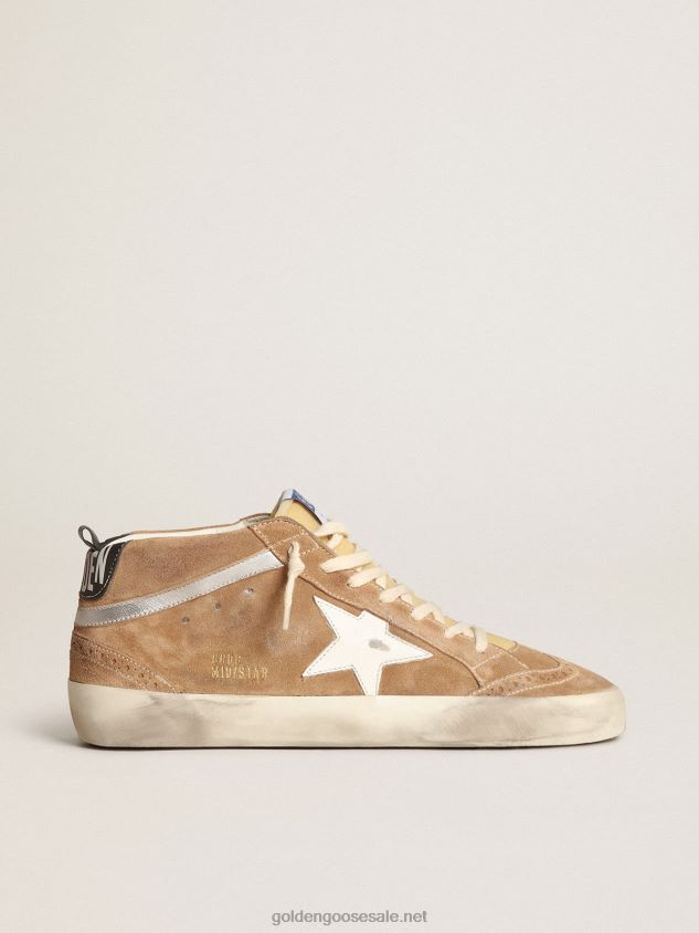 Mid Star sneakers in tobacco-colored suede with white leather star and silver metallic leather flash FN20N538 Men Golden Goose