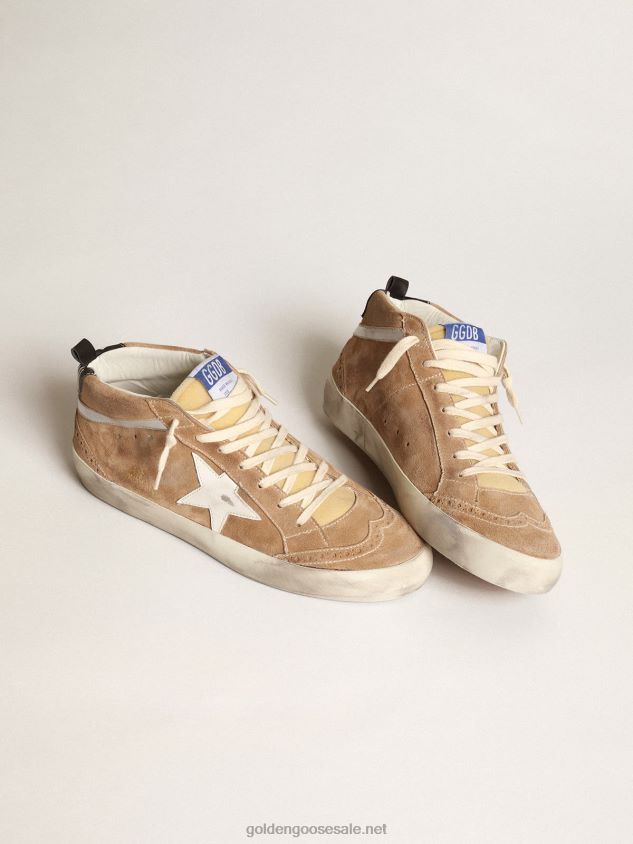 Mid Star sneakers in tobacco-colored suede with white leather star and silver metallic leather flash FN20N538 Men Golden Goose