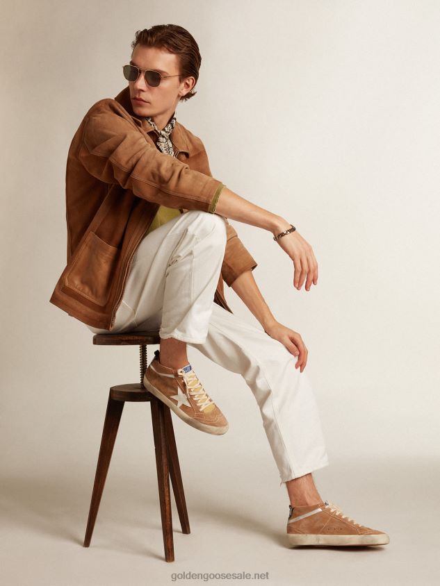 Mid Star sneakers in tobacco-colored suede with white leather star and silver metallic leather flash FN20N538 Men Golden Goose