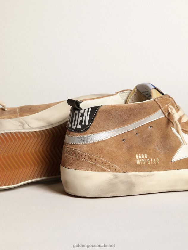 Mid Star sneakers in tobacco-colored suede with white leather star and silver metallic leather flash FN20N538 Men Golden Goose