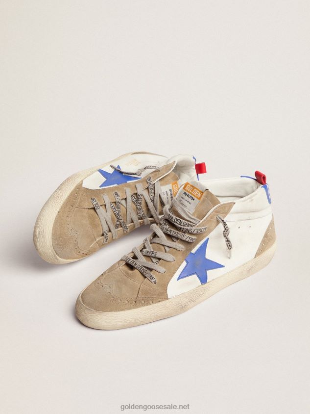 Mid Star sneakers in white leather with blue star and dove-gray inserts FN20N589 Men Golden Goose