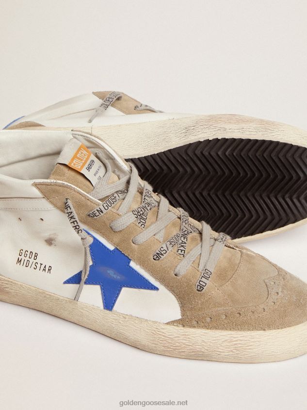 Mid Star sneakers in white leather with blue star and dove-gray inserts FN20N589 Men Golden Goose