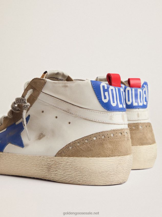 Mid Star sneakers in white leather with blue star and dove-gray inserts FN20N589 Men Golden Goose