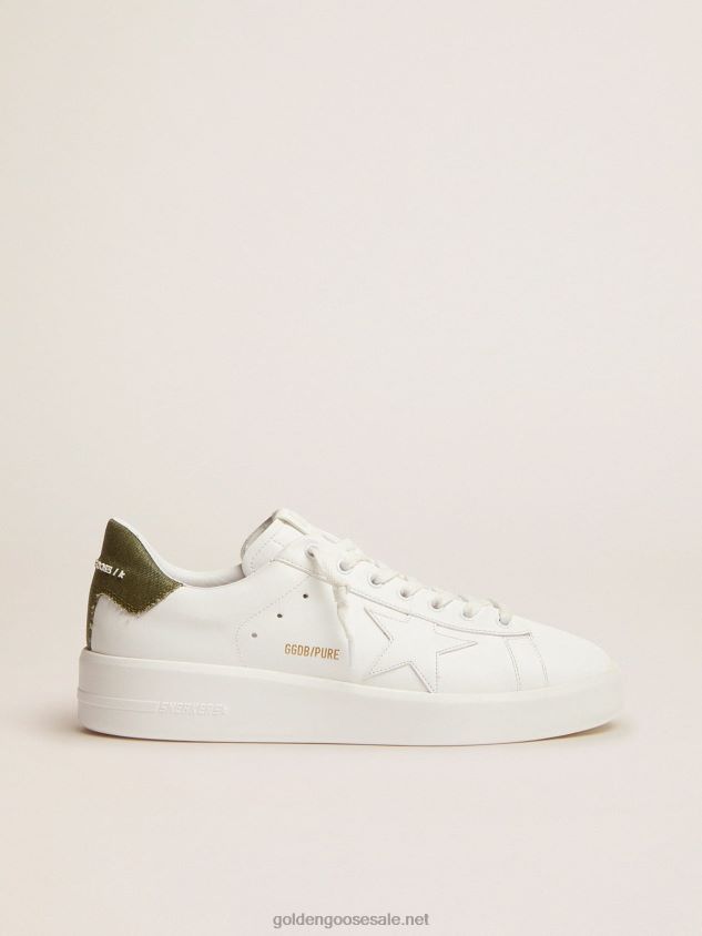 Purestar sneakers in white leather with green canvas heel tab FN20N565 Men Golden Goose