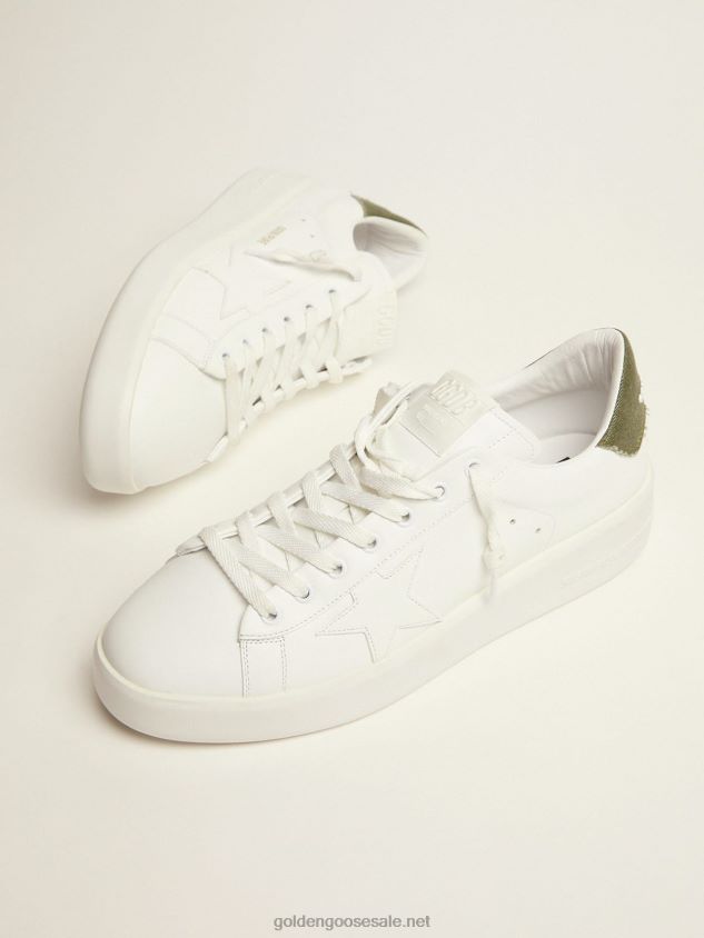 Purestar sneakers in white leather with green canvas heel tab FN20N565 Men Golden Goose