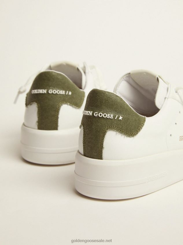 Purestar sneakers in white leather with green canvas heel tab FN20N565 Men Golden Goose