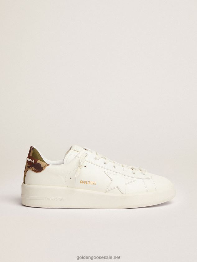 Purestar sneakers in white leather with tone-on-tone star and green heel tab in camouflage-print ripstop fabric FN20N527 Men Golden Goose