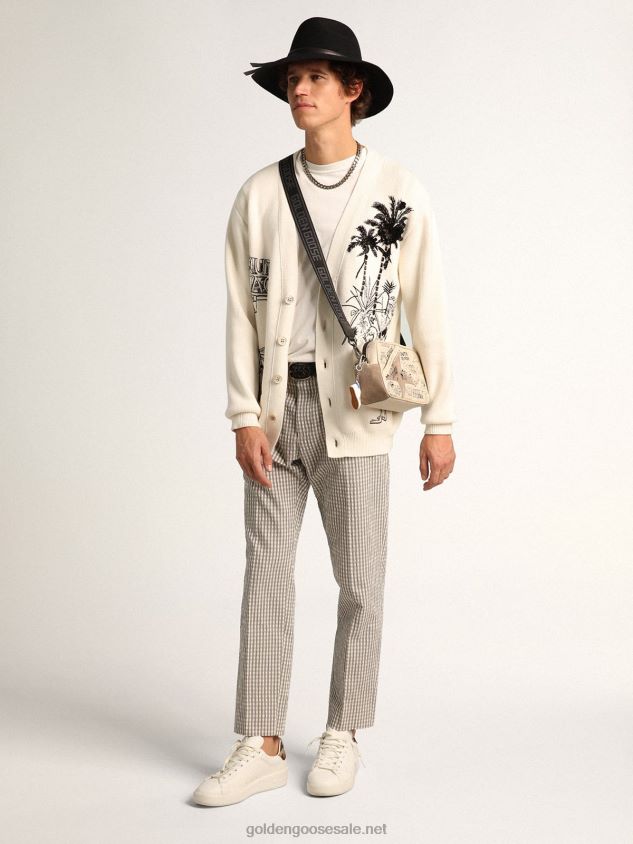 Purestar sneakers in white leather with tone-on-tone star and green heel tab in camouflage-print ripstop fabric FN20N527 Men Golden Goose