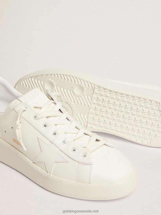 Purestar sneakers in white leather with tone-on-tone star and green heel tab in camouflage-print ripstop fabric FN20N527 Men Golden Goose