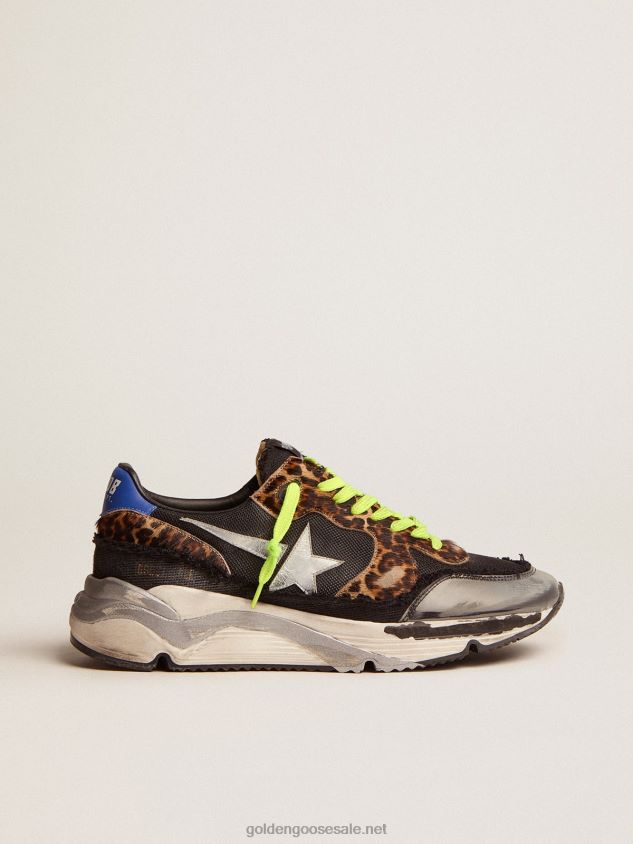 Running Sole LTD sneakers in black mesh with leopard-print pony skin inserts FN20N582 Men Golden Goose