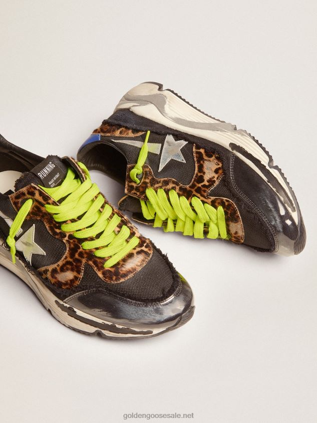 Running Sole LTD sneakers in black mesh with leopard-print pony skin inserts FN20N582 Men Golden Goose
