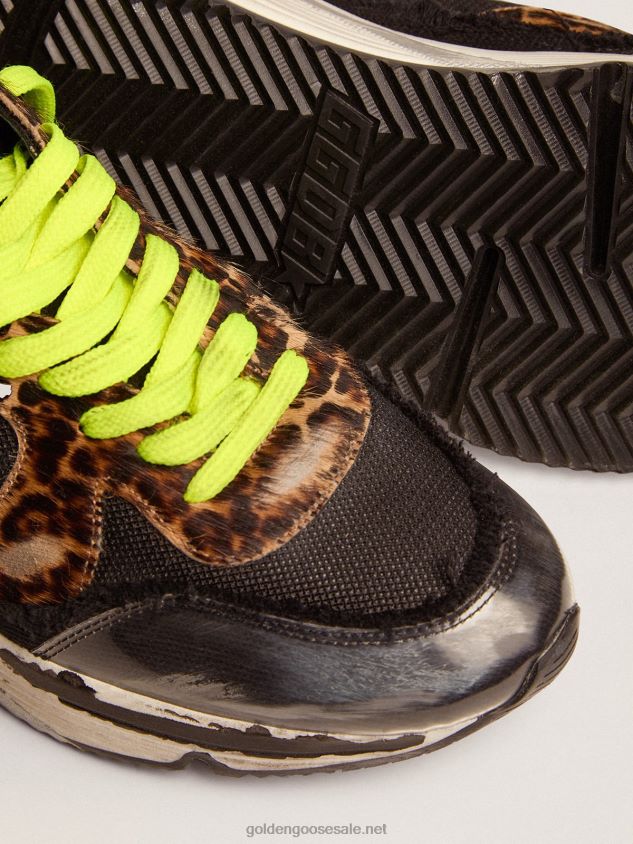 Running Sole LTD sneakers in black mesh with leopard-print pony skin inserts FN20N582 Men Golden Goose