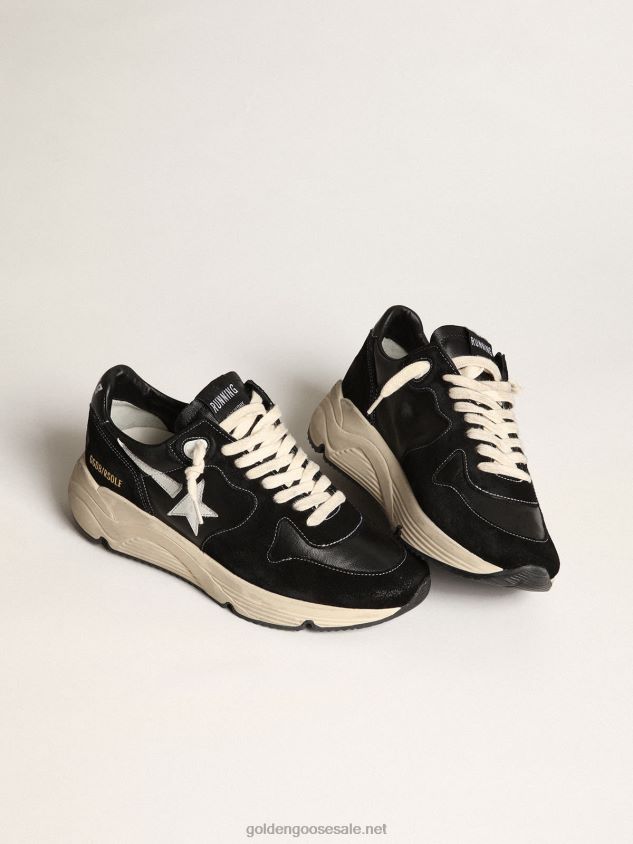 Running Sole in black nappa leather and suede with a white star FN20N656 Men Golden Goose