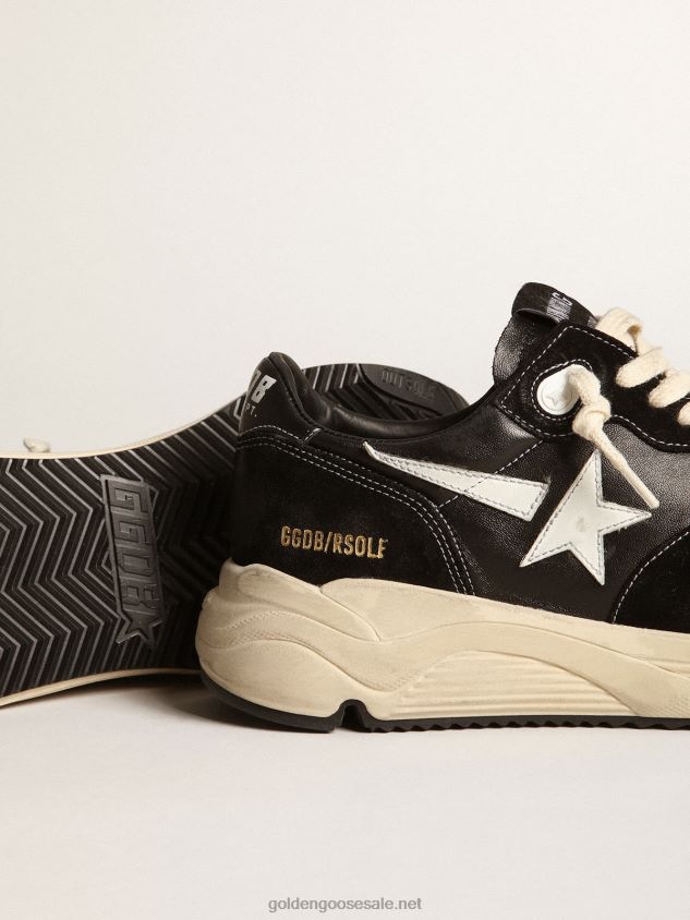 Running Sole in black nappa leather and suede with a white star FN20N656 Men Golden Goose