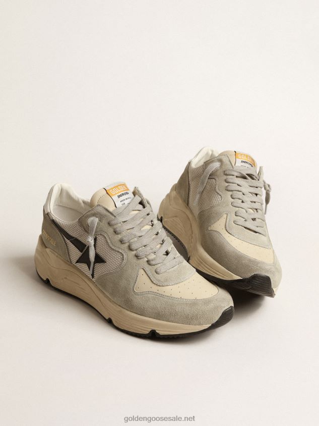 Running Sole in ice-gray suede and mesh with black leather star FN20N618 Men Golden Goose