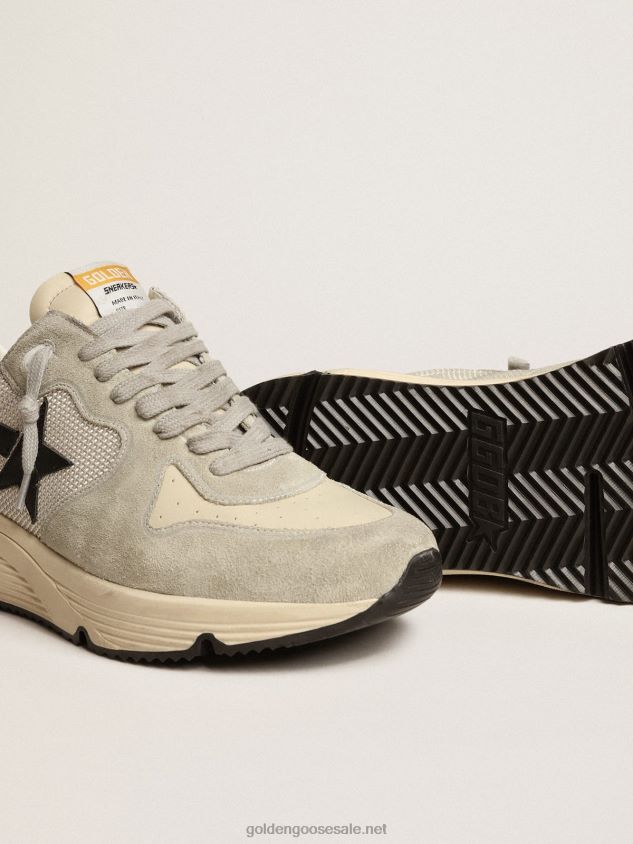Running Sole in ice-gray suede and mesh with black leather star FN20N618 Men Golden Goose