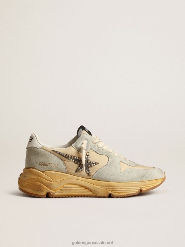 Running Sole in ice gray with studded suede star FN20N625 Men Golden Goose