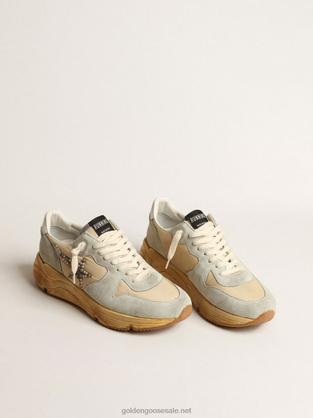 Running Sole in ice gray with studded suede star FN20N625 Men Golden Goose