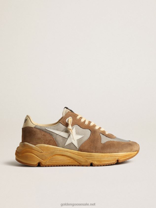 Running Sole in silver mesh and tobacco suede with a white star FN20N617 Men Golden Goose