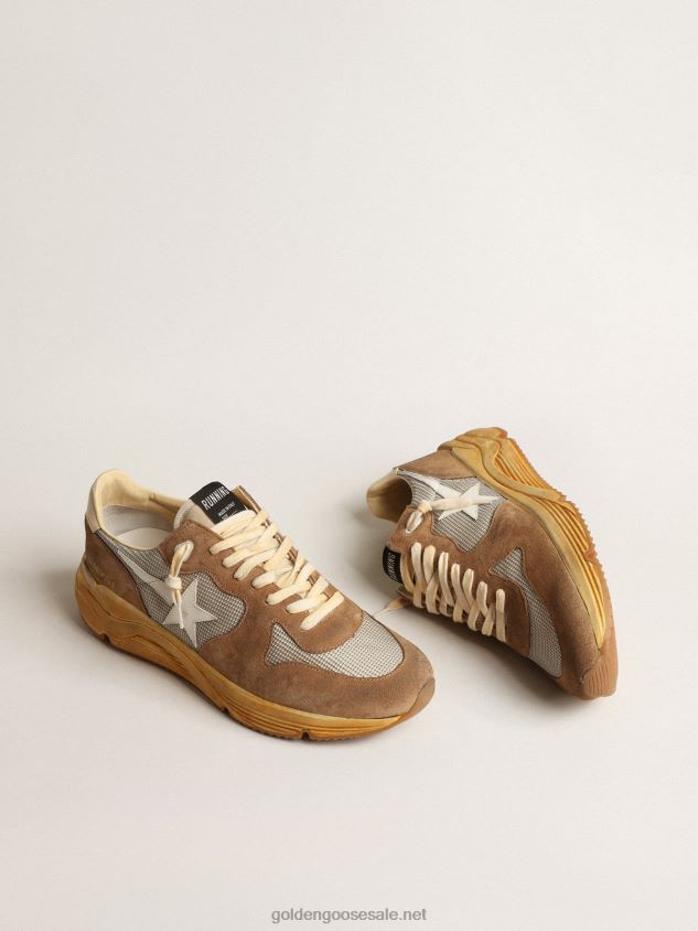Running Sole in silver mesh and tobacco suede with a white star FN20N617 Men Golden Goose