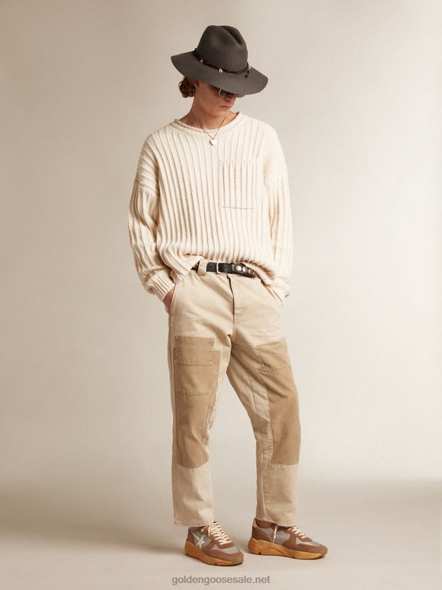 Running Sole in silver mesh and tobacco suede with a white star FN20N617 Men Golden Goose