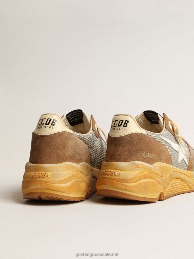 Running Sole in silver mesh and tobacco suede with a white star FN20N617 Men Golden Goose