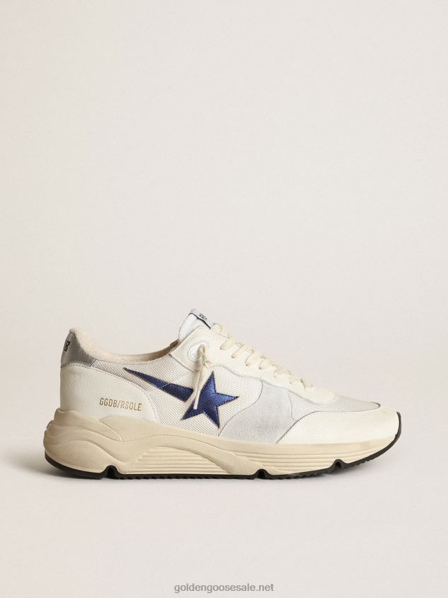Running Sole in white mesh and nappa leather with a blue star FN20N653 Men Golden Goose