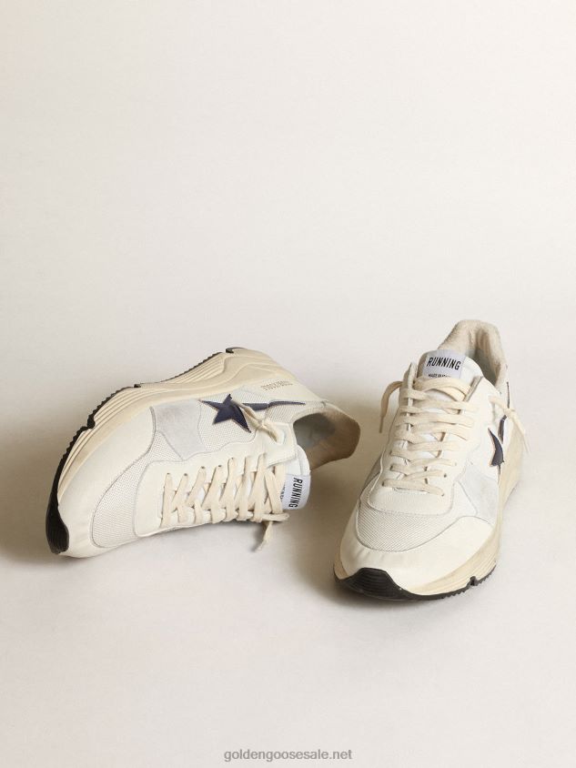 Running Sole in white mesh and nappa leather with a blue star FN20N653 Men Golden Goose