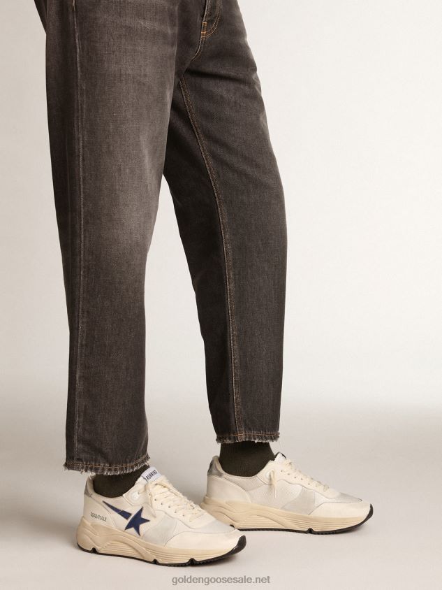 Running Sole in white mesh and nappa leather with a blue star FN20N653 Men Golden Goose