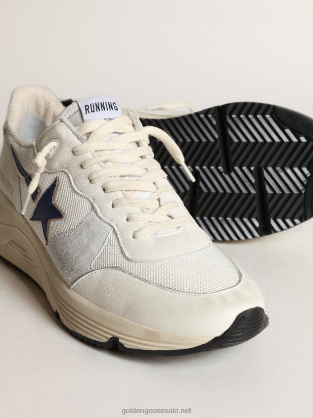 Running Sole in white mesh and nappa leather with a blue star FN20N653 Men Golden Goose