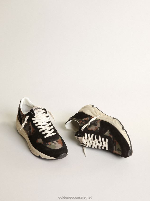 Running Sole sneakers in camouflage-print ripstop nylon with black leather star FN20N641 Men Golden Goose