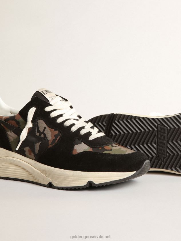 Running Sole sneakers in camouflage-print ripstop nylon with black leather star FN20N641 Men Golden Goose