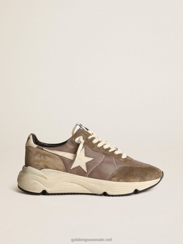 Running Sole sneakers in olive-green mesh and leather with cream-colored leather star and heel tab FN20N568 Men Golden Goose