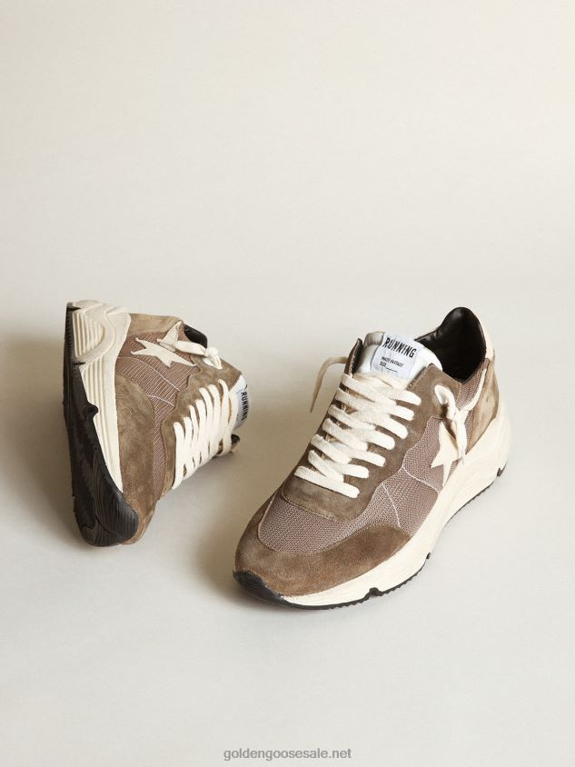 Running Sole sneakers in olive-green mesh and leather with cream-colored leather star and heel tab FN20N568 Men Golden Goose