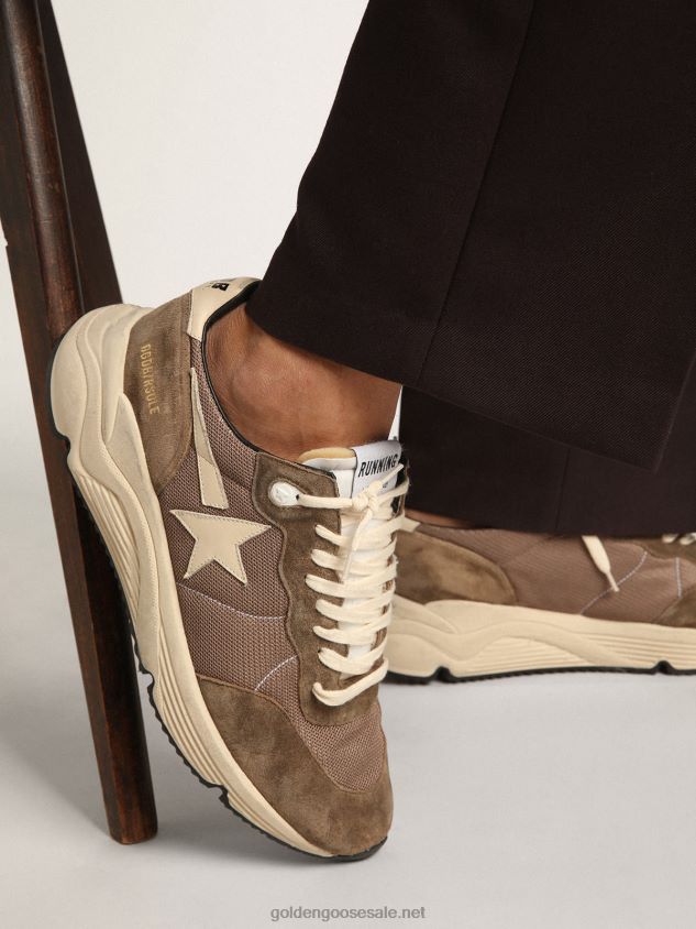 Running Sole sneakers in olive-green mesh and leather with cream-colored leather star and heel tab FN20N568 Men Golden Goose