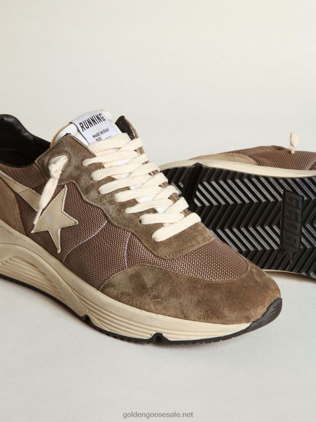 Running Sole sneakers in olive-green mesh and leather with cream-colored leather star and heel tab FN20N568 Men Golden Goose