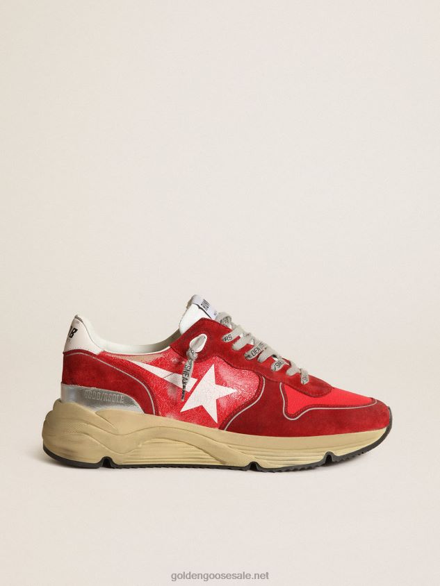 Running Sole sneakers in red crackle leather with red suede inserts and screen-printed white star FN20N680 Men Golden Goose
