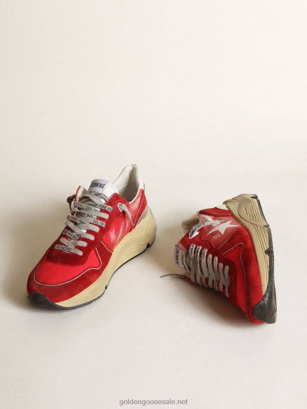Running Sole sneakers in red crackle leather with red suede inserts and screen-printed white star FN20N680 Men Golden Goose