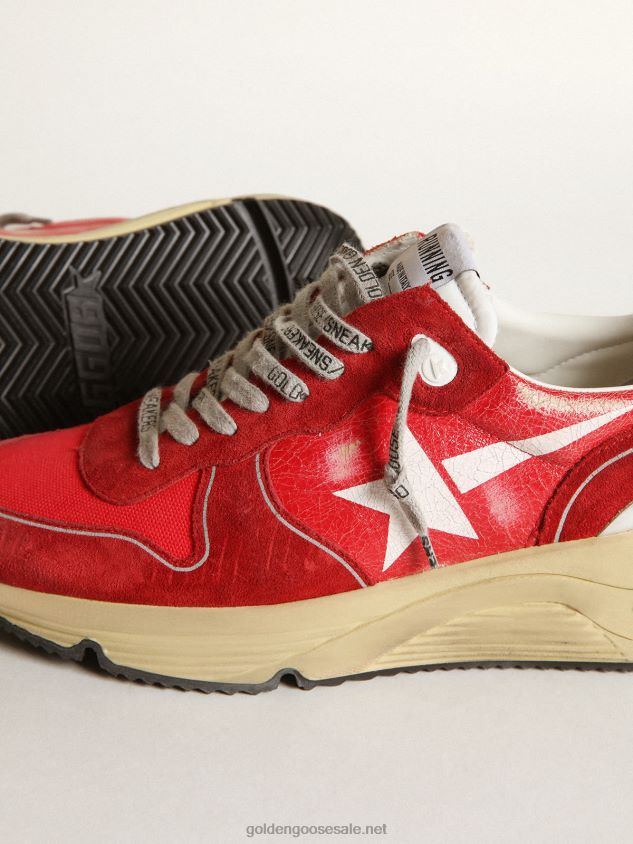 Running Sole sneakers in red crackle leather with red suede inserts and screen-printed white star FN20N680 Men Golden Goose