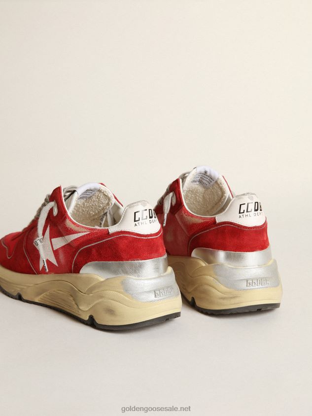 Running Sole sneakers in red crackle leather with red suede inserts and screen-printed white star FN20N680 Men Golden Goose