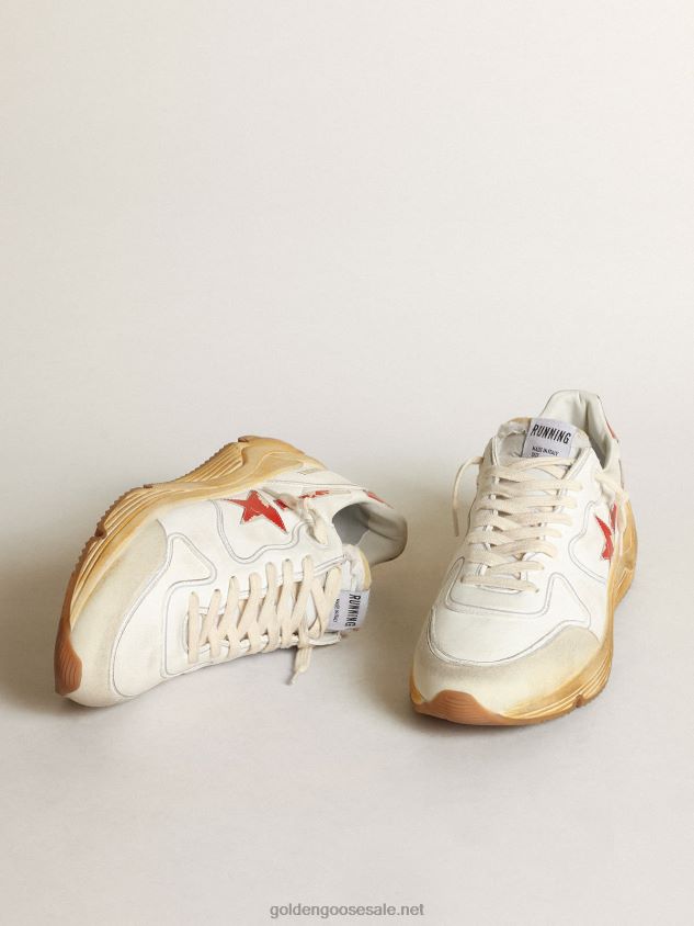 Running Sole sneakers with star and heel tab in leather with red digital print FN20N541 Men Golden Goose