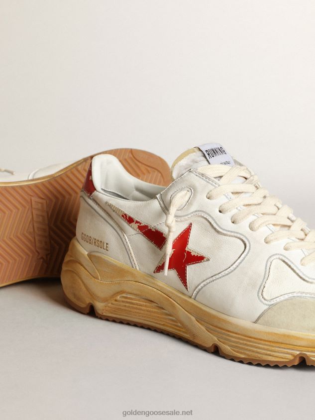 Running Sole sneakers with star and heel tab in leather with red digital print FN20N541 Men Golden Goose