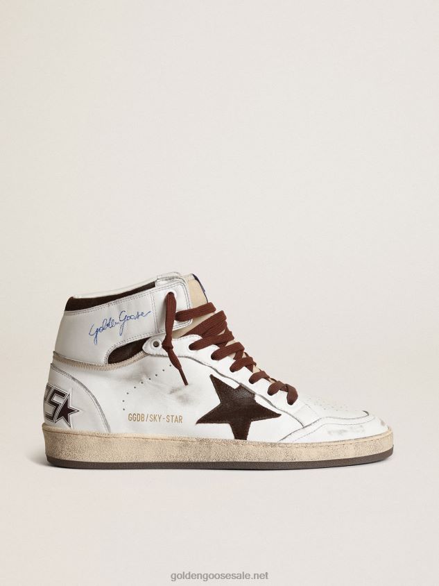 Sky-Star in white nappa leather with a chocolate suede star FN20N661 Men Golden Goose