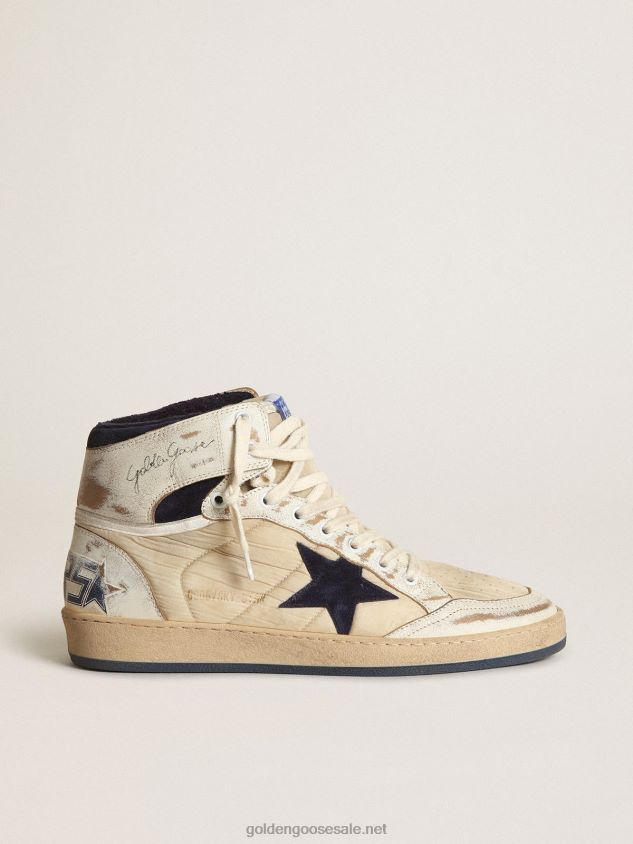 Sky-Star sneakers in cream-colored nylon and white leather with dark blue suede star FN20N519 Men Golden Goose