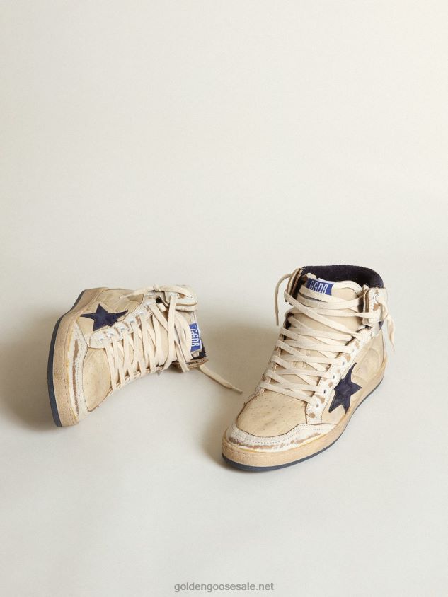 Sky-Star sneakers in cream-colored nylon and white leather with dark blue suede star FN20N519 Men Golden Goose