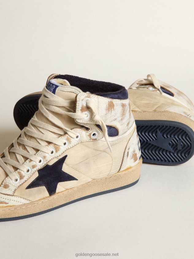 Sky-Star sneakers in cream-colored nylon and white leather with dark blue suede star FN20N519 Men Golden Goose