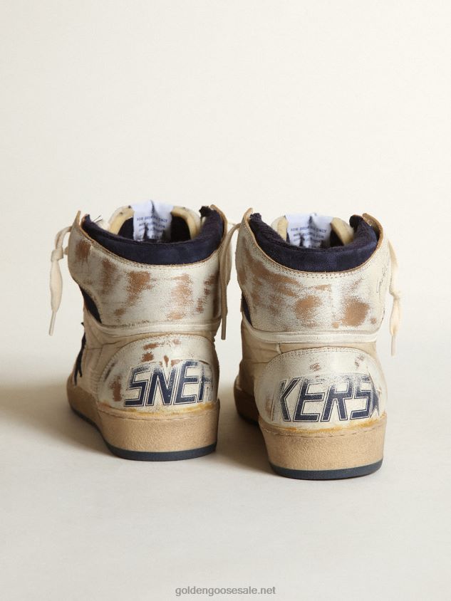 Sky-Star sneakers in cream-colored nylon and white leather with dark blue suede star FN20N519 Men Golden Goose